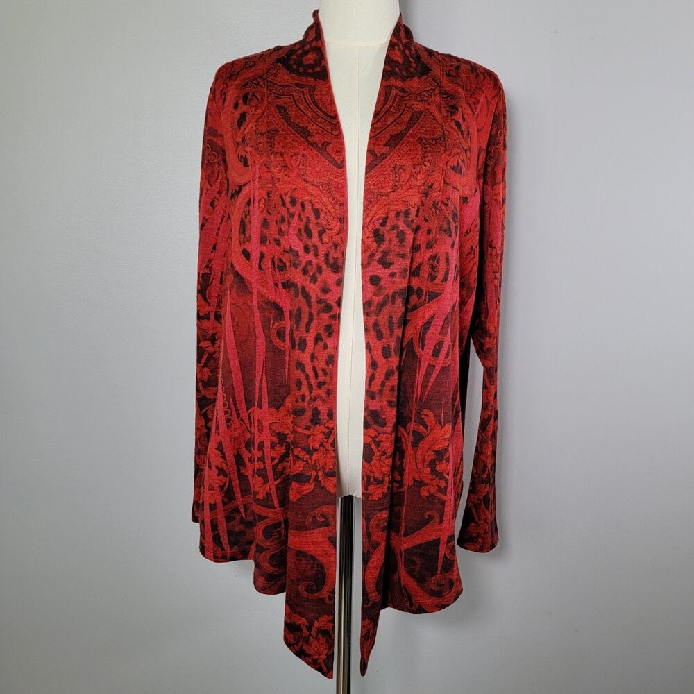 Live & Let Live Boho Artsy Cardigan Women L Fall Vibes Red Black Lagenlook Layer